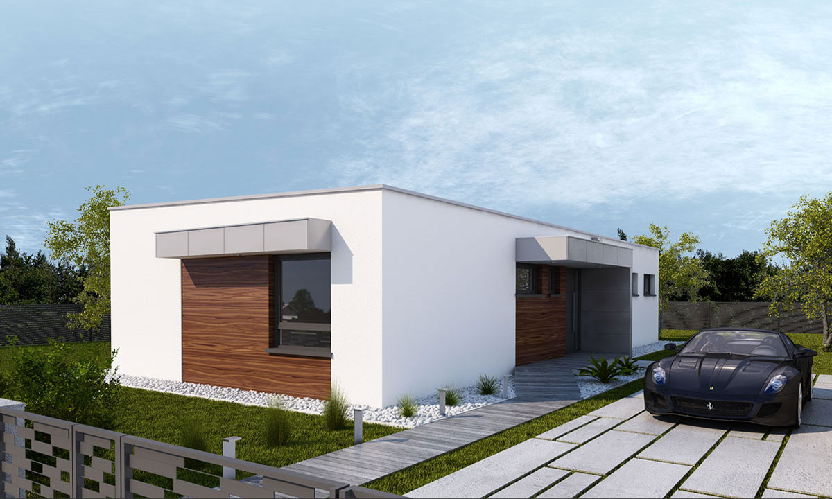 ewi Projekt úzkeho domu s plochou strechou na úzky pozemok. - vizualizácia 02