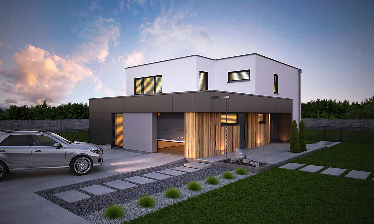 zither Poschodový luxusný projekt domu s garážou - vizualizácia 01
